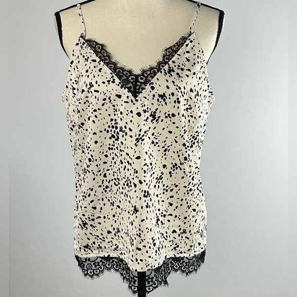 a new day Tops - A NEW DAY tan & black spotted camisole w/ black lace trim NWT- size Medium